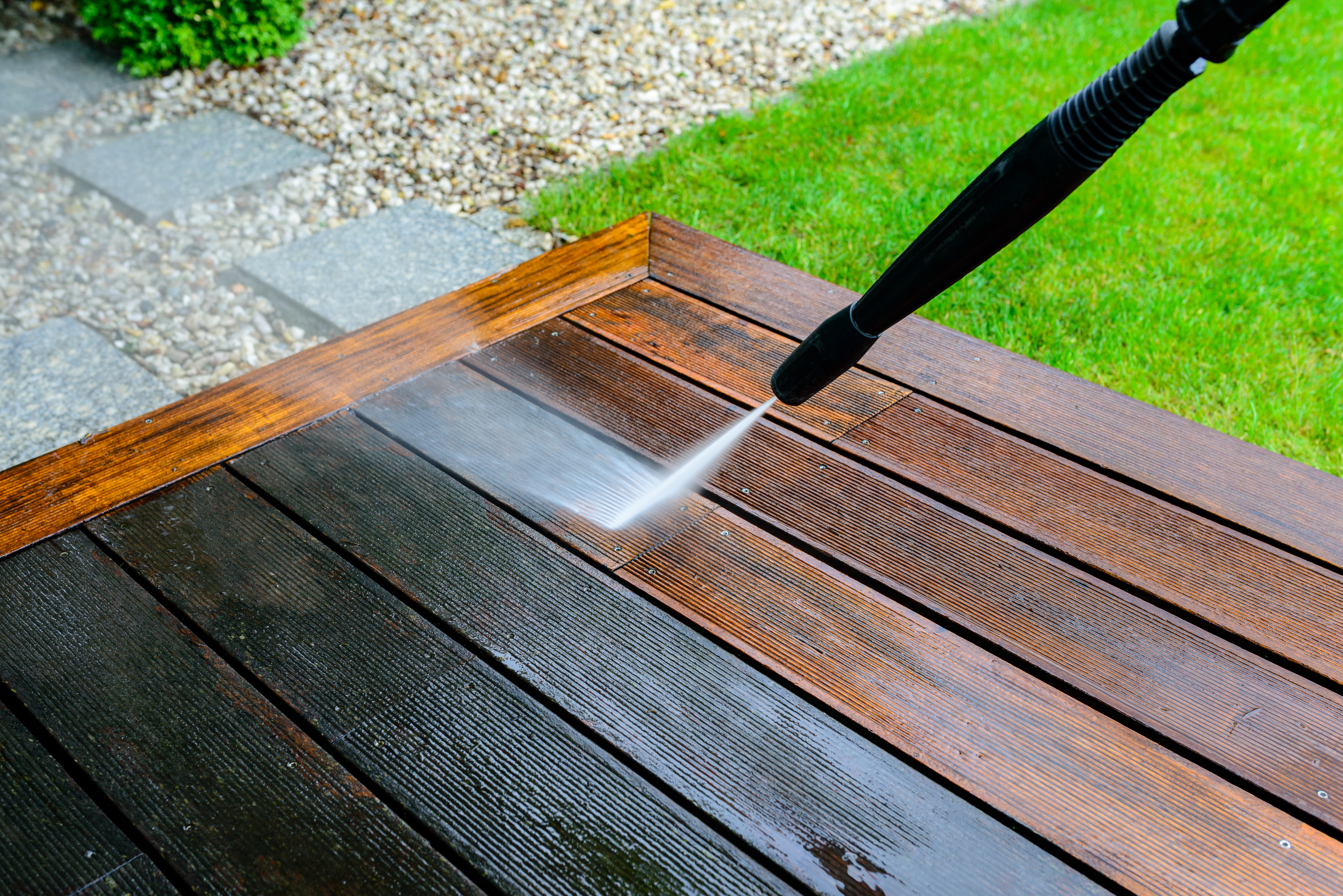 Freshly pressure washed pet yard