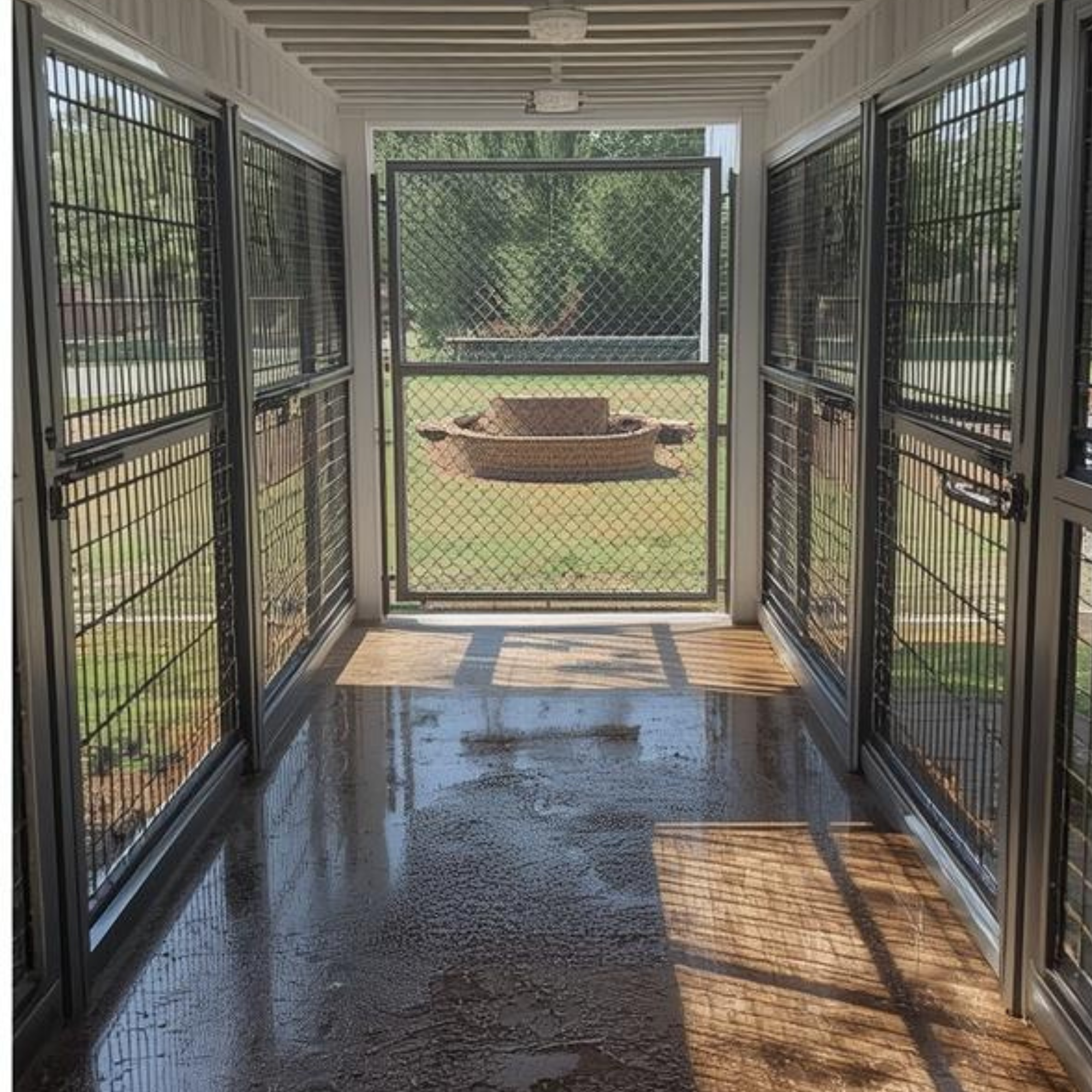 Stained concrete patio before treatment